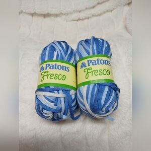 Patons Fresco Ribbon Yarn Lot of 2 Blue Variegated Acrylic Yarn
